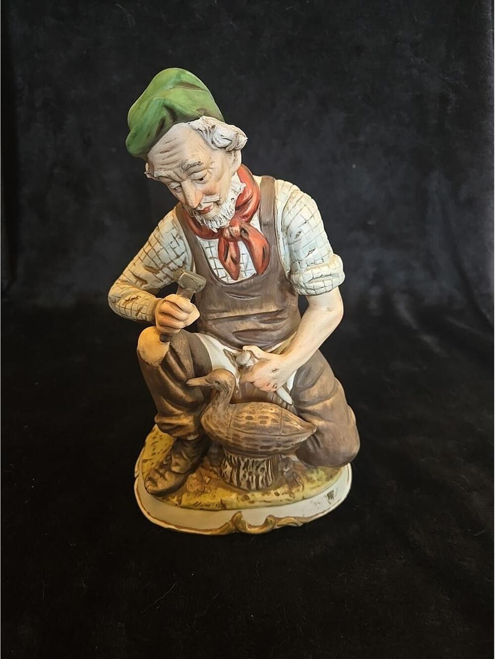 Vintage Collectible Ceramica Creative Ceramic Duck Wood Carver Old Man Figurine